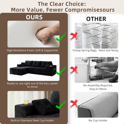 109" Boneless Couches for Living Room, Modular Sectional Sofa with Oversized Chaise, L-Shape Cloud Couch with Deep, Customized