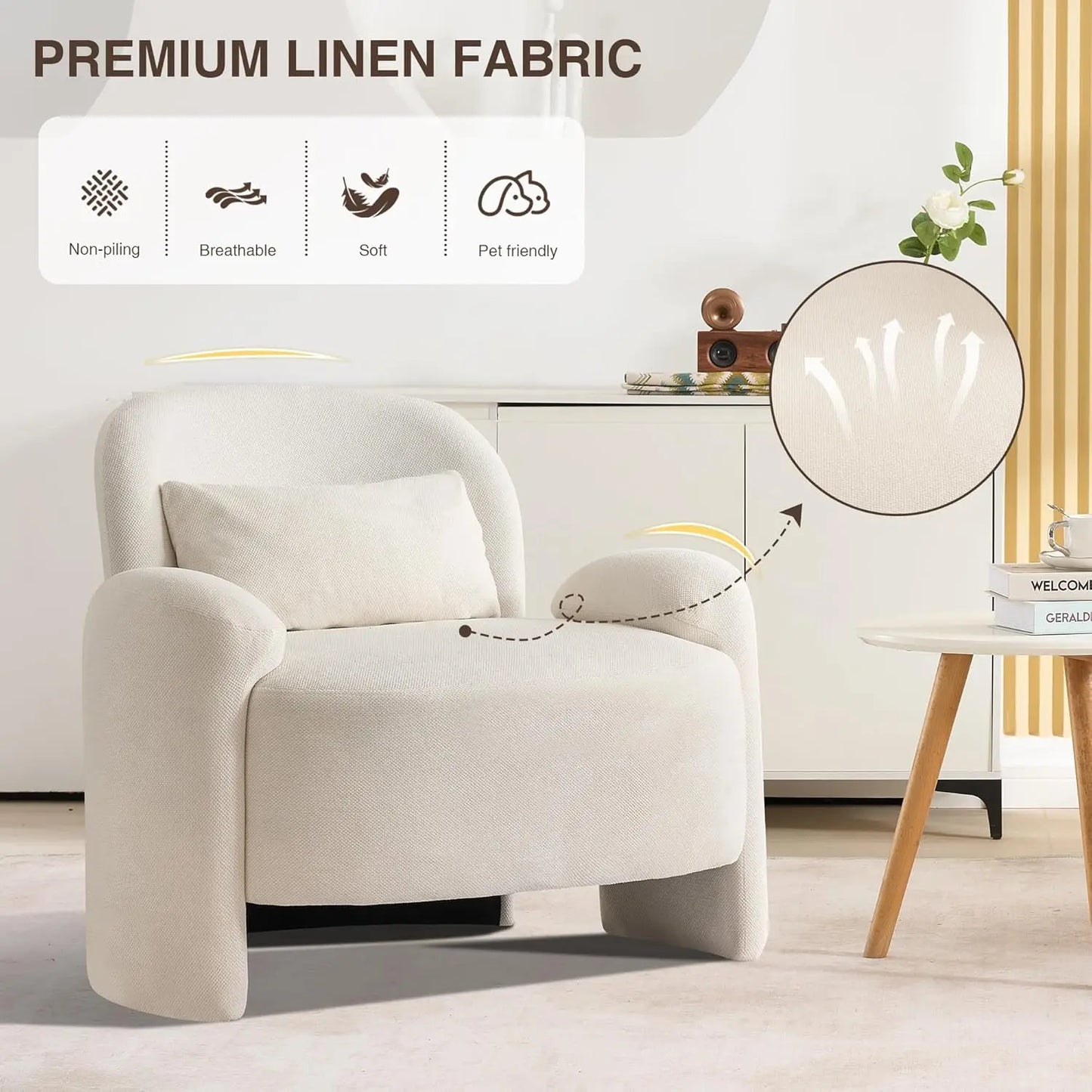 Oversized Accent Chair, Modern Linen Fabric Lounge Armchair for Living Room, Upholstered Comfy Reading Single Sofa, Customized