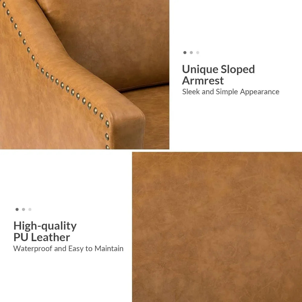 Leather-Look Club Chair with Cushions and Traditional Styling, Comfortable Upholstered Seat and Back