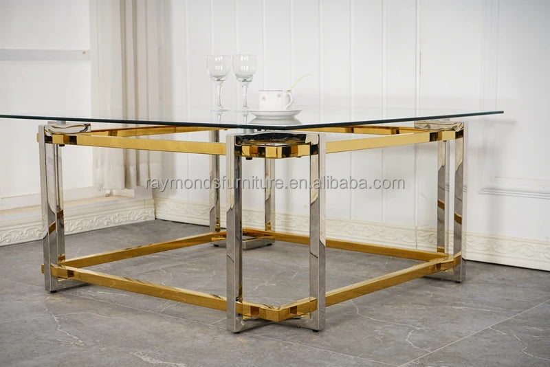 Glass Coffee Table, Modern Glass Table, Gold Rectangular Center Table, Glass Top & Acrylic Legs 2-Tier Storage for Home Living O