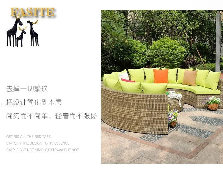 Outdoor round rattan sofa combination garden courtyard semi-circular rattan chair outdoor hotel curved living room