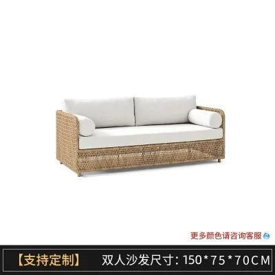 Outdoor sofa teak PE rattan sofa outdoor garden sun protection leisure courtyard rattan chair sofa