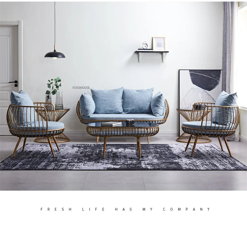 Living Room Furniture Bedroom Light Luxury Minimalist Single Sofa Chair Lounge Chair Nordic Wrought Iron Living Room Chairs