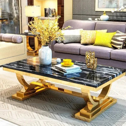 Light luxury marble coffee table stainless steel living room household gold square tea table