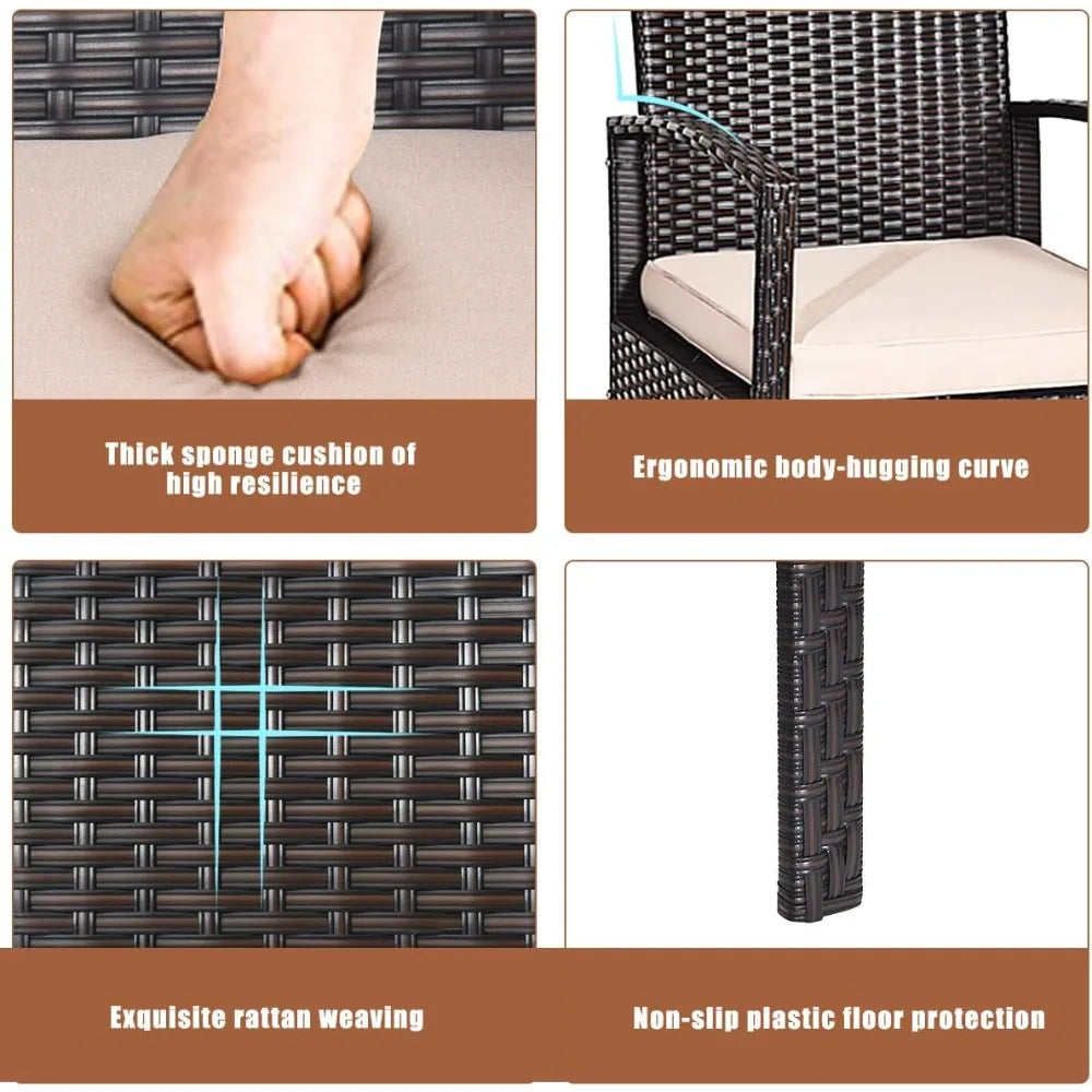 4 Pieces Patio Furniture Set, Wicker Conversation Set with Water-Resistant Cushion & Tempered Glass Table, Porch Deck Furniture