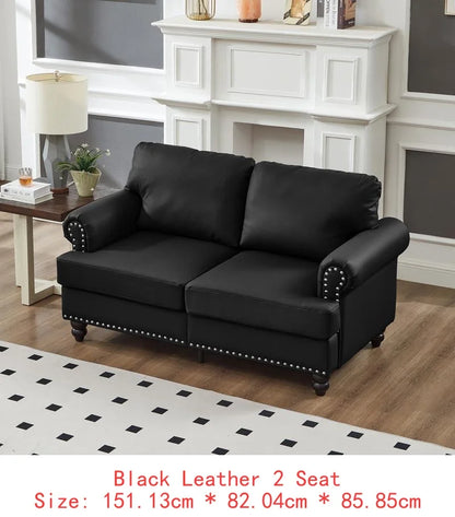 Modern Classic Design 2+3 Seater Loveseat & Sofa Leather Couch, Upholstered Imitation Cowhide Leather in Brown