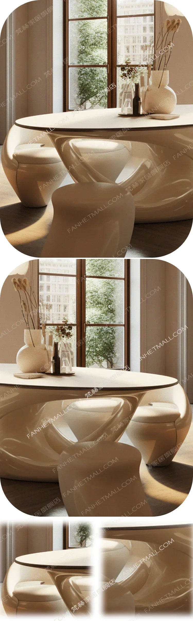 lxModern cream dining table, solid wood creative oval table 2 meters long dining table, artistic sense