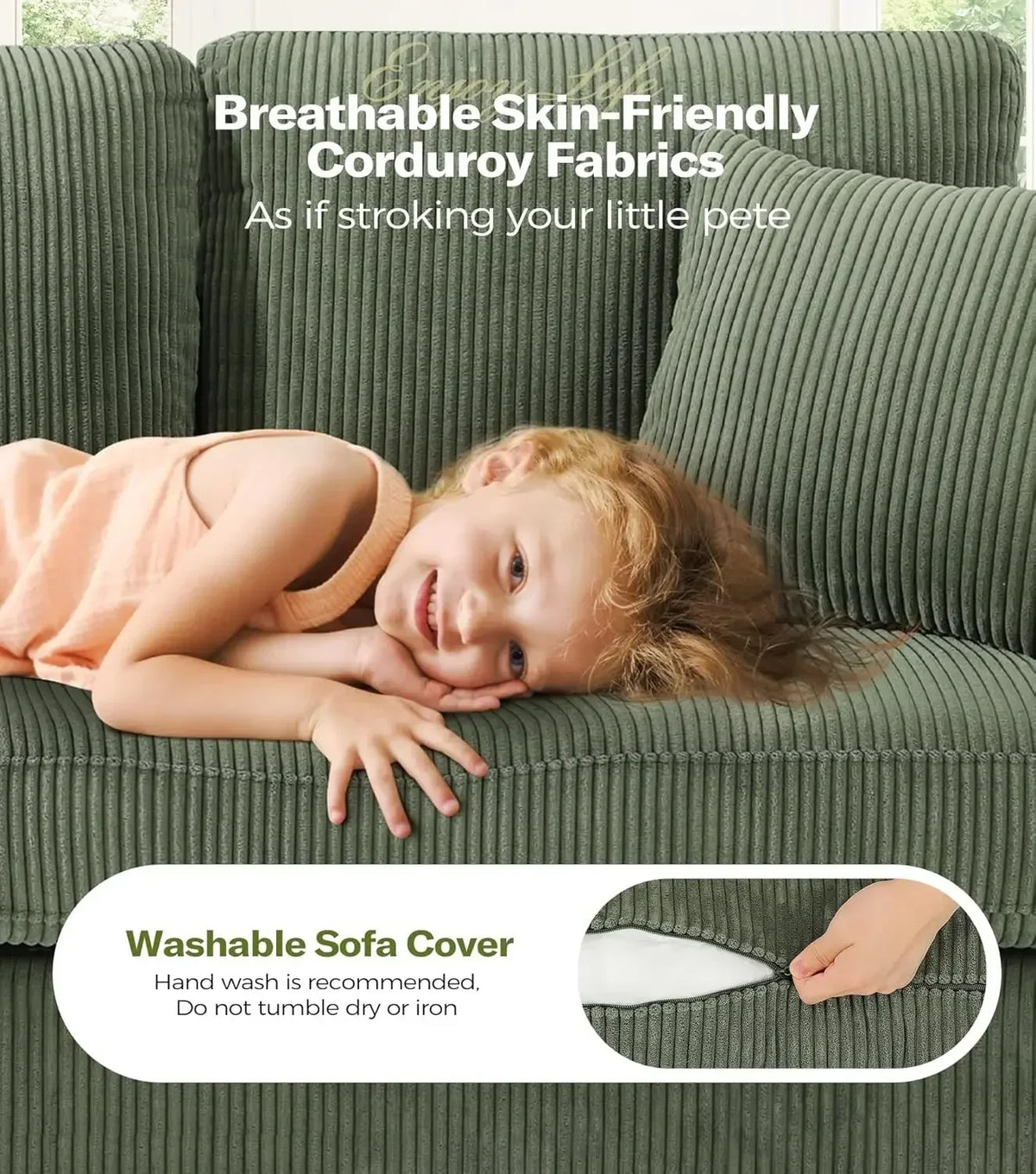 87in Green Sofa, Couches for Living Room No Tool Assembly, Modern Oversized Love Seat with 2 Pillows, Sofa Couch for Bedroom