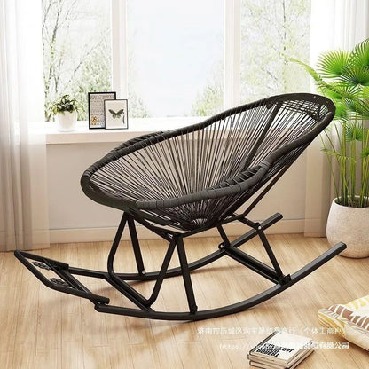 Outdoor courtyard rainbow rocking chair household balcony rattan chair casual nap rocking recliner bold thickened rattan art bed