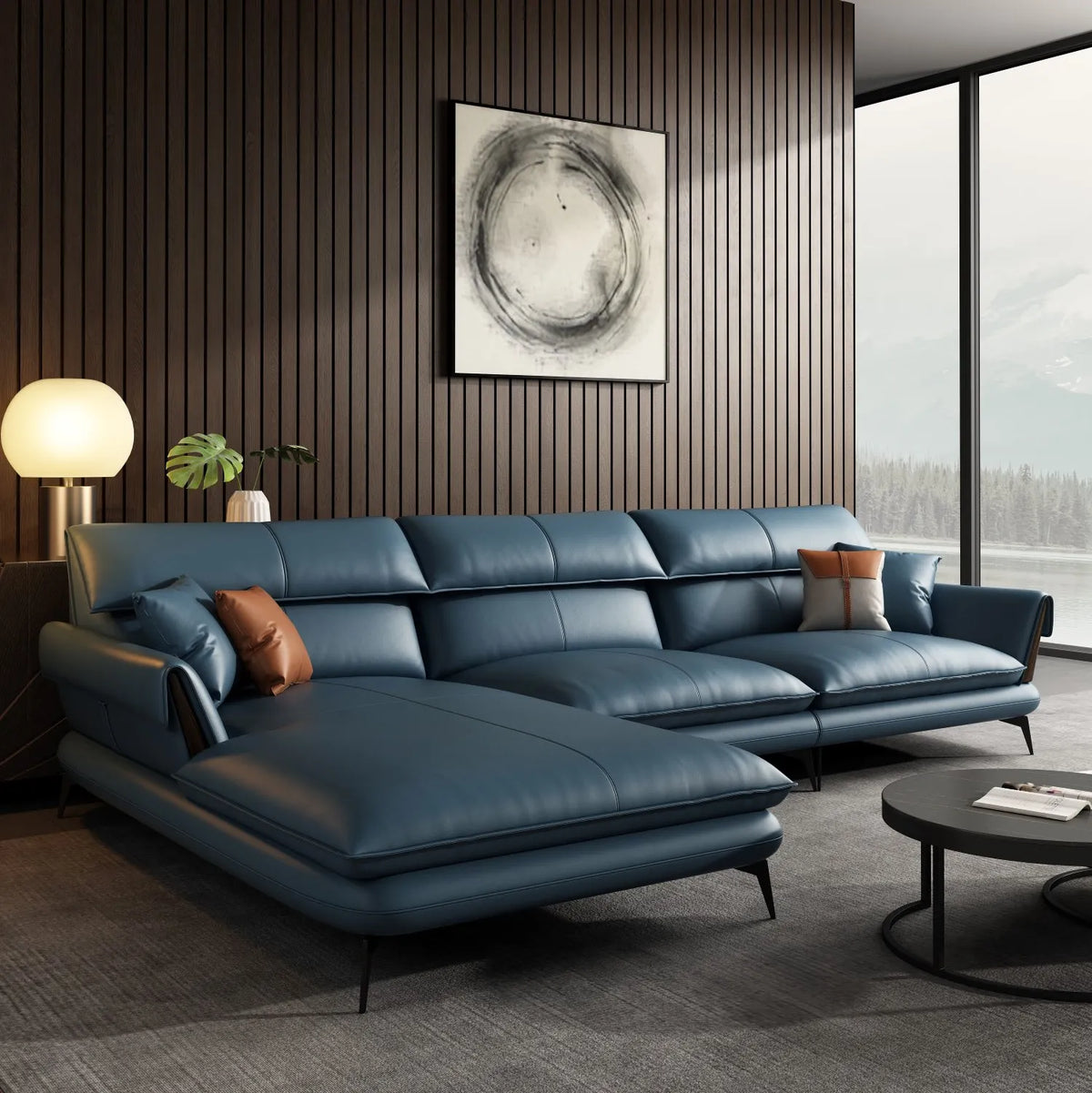 Best Seller Modern Leather Sofa Corner Simple Living Room Italian Luxury Leather Blue Sofa L Shaped Sectional Couch