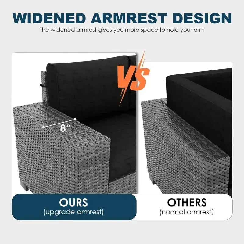 QAZ8-7 Piece Patio Furniture Set Fire Pit Table. Outdoor Conversation Sets Wicker Rattan Sectional Sofa with Coffee TSZ