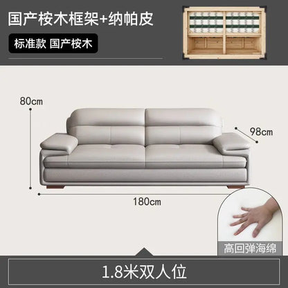 Modern minimalist leather sofa sized apartment living room three or four person cowhide sofa