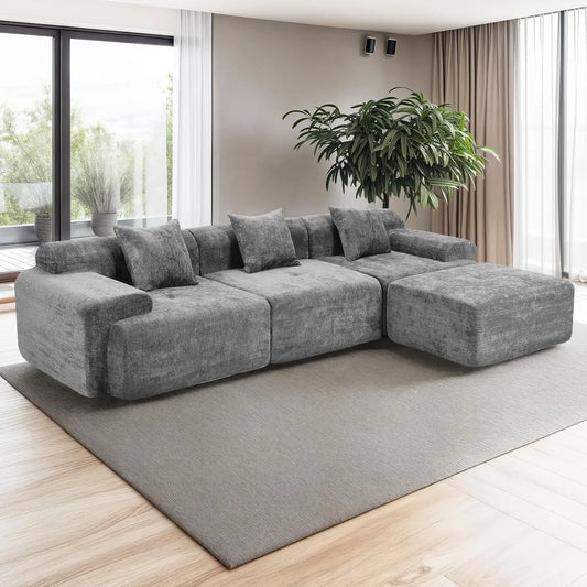119’’ Modular Sectional Sofa, Cloud Sectional Couch with Deep Seat, Modern Modular Compression Sofa Couch with Chaise, Upholster
