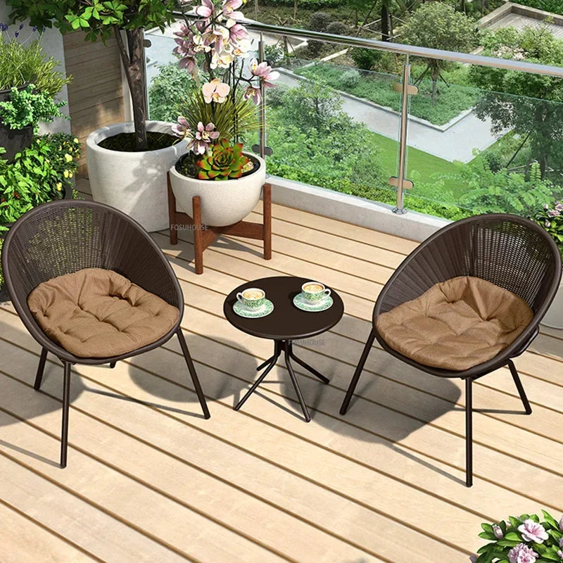 Outdoor Rattan Chair Garden Furniture Set Household Outdoor Balcony Leisure Table and Chair Three-piece Set Mini Coffee Table