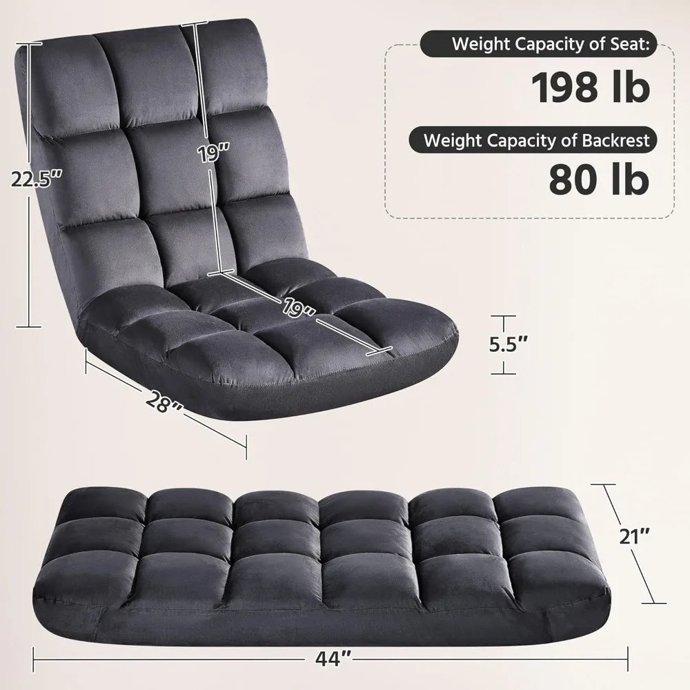 Adjustable Floor Sofa Chair with Back Support, Padded Recliner for Gaming and Meditation, Gray