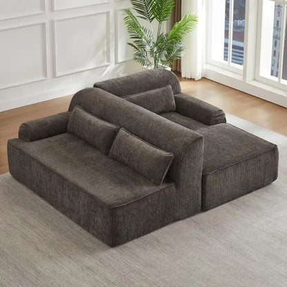 Luxury Chenille L-Shape Sectional Sofa, Minimalist Comfy Sleeper Couch for Living Room, Apartment & Reception Areas, No