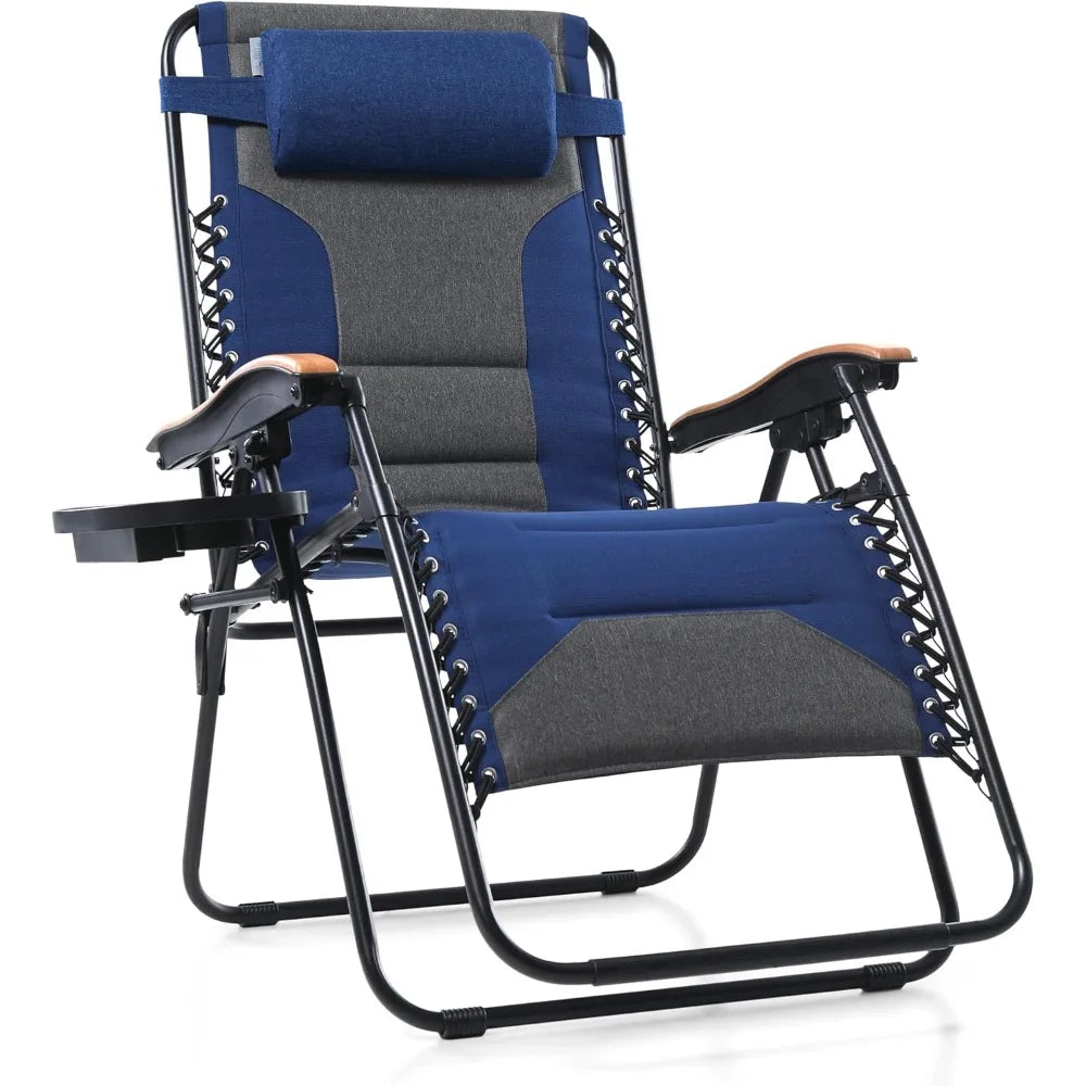 VILLA XXL Oversized Padded Zero Gravity Chair, Foldable Patio Recliner, 30 Wide Seat Anti Gravity Lounger with Cup Holder, S