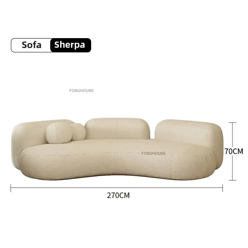 Lamb Velvet Curved Living Room Sofas Designer Living Room Furniture Beauty Salon Clothing Store Reception Sofa Luxury Sofa Bed