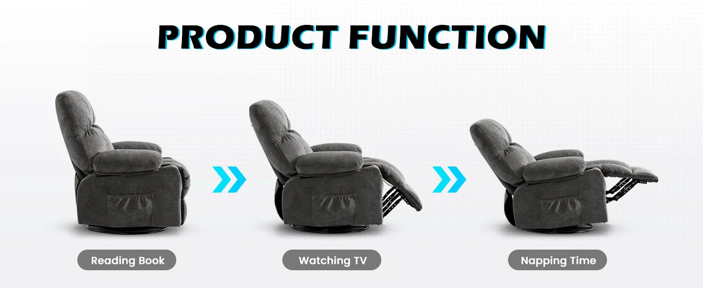 MAHOMICO Recliner Chair Oversized Swivel Rocker with Vibration Massage & Lumbar Heating, 360° Swivel, USB Charging Port