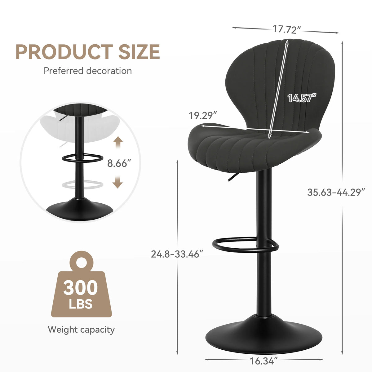 2pcs Bar Chair, 360° Rotating, Adjustable Height, Artificial Leather Upholstered With Backrest, Suitable For Dining Room