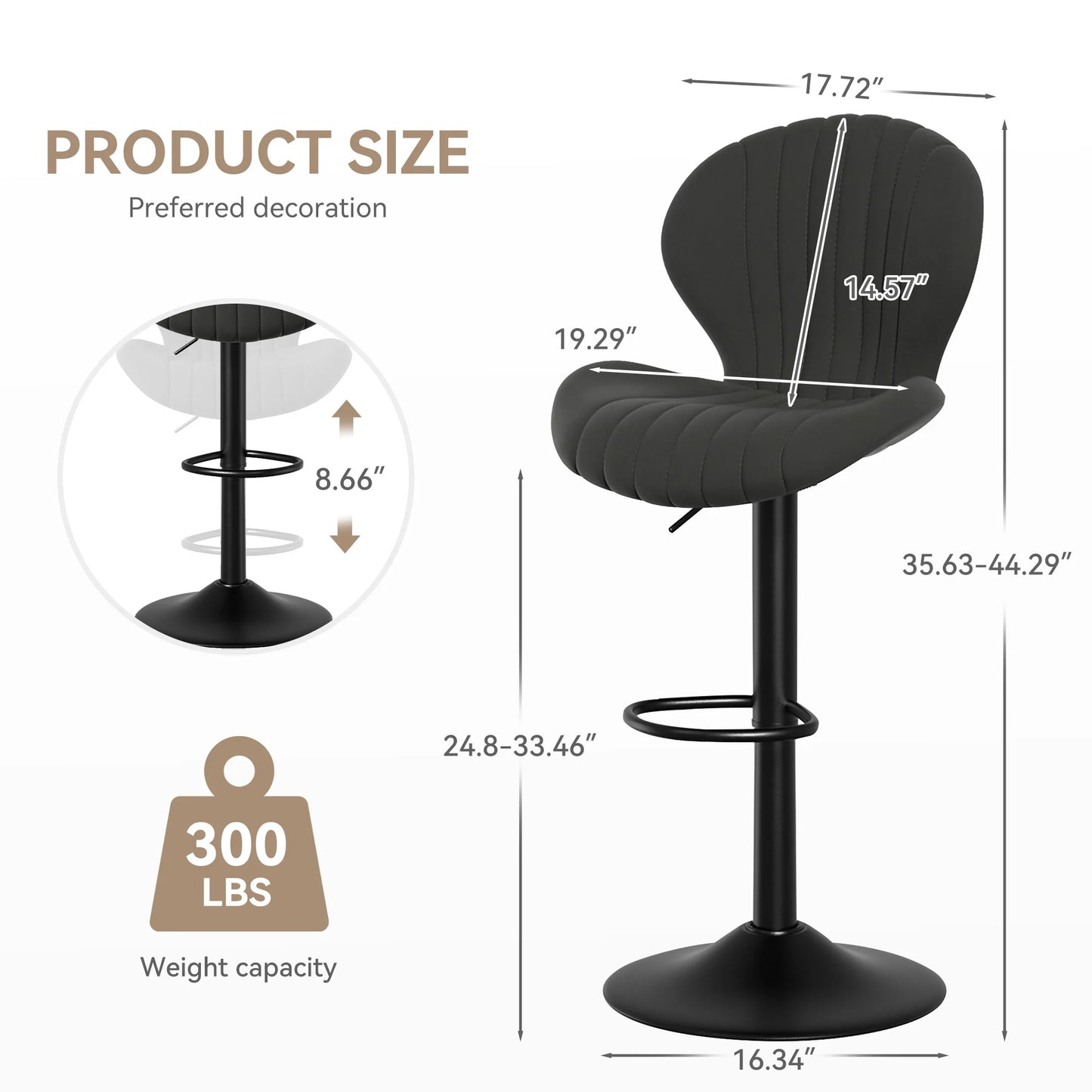2pcs Bar Chair, 360° Rotating, Adjustable Height, Artificial Leather Upholstered With Backrest, Suitable For Dining Room