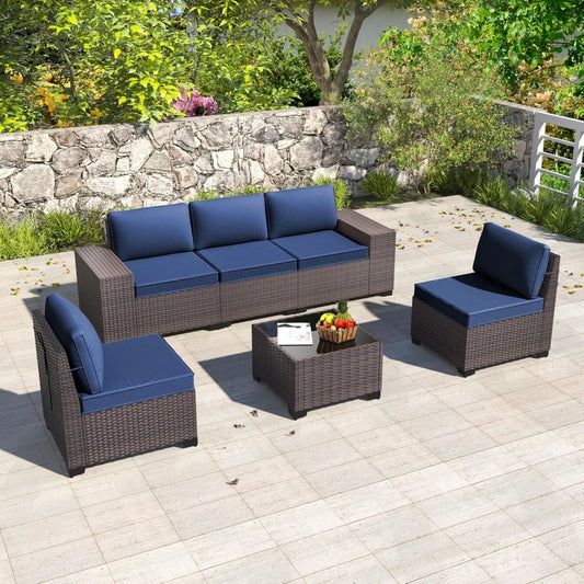PatioLix Furniture Sets Outdoor Conversation Sofa 6 Piece Set, All-Weather High Back
