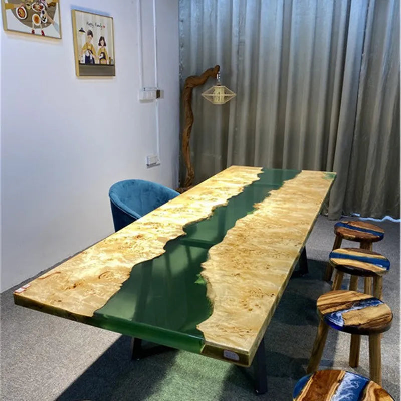 Modern Fashion Creative Living Room Office Epoxy Resin River Solid Wood Table Pattern Customization