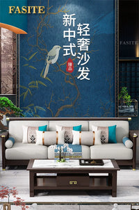 New Chinese-style solid wood sofa combination modern simple Zen Chinese style living room concubine corner wooden light luxury