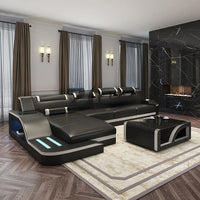 Living Room Leisure Sectional Black Leather Sofa Furniture Set