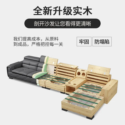Simple and modern leather sofa combination large apartment living room L-shaped corner function headrest few fully