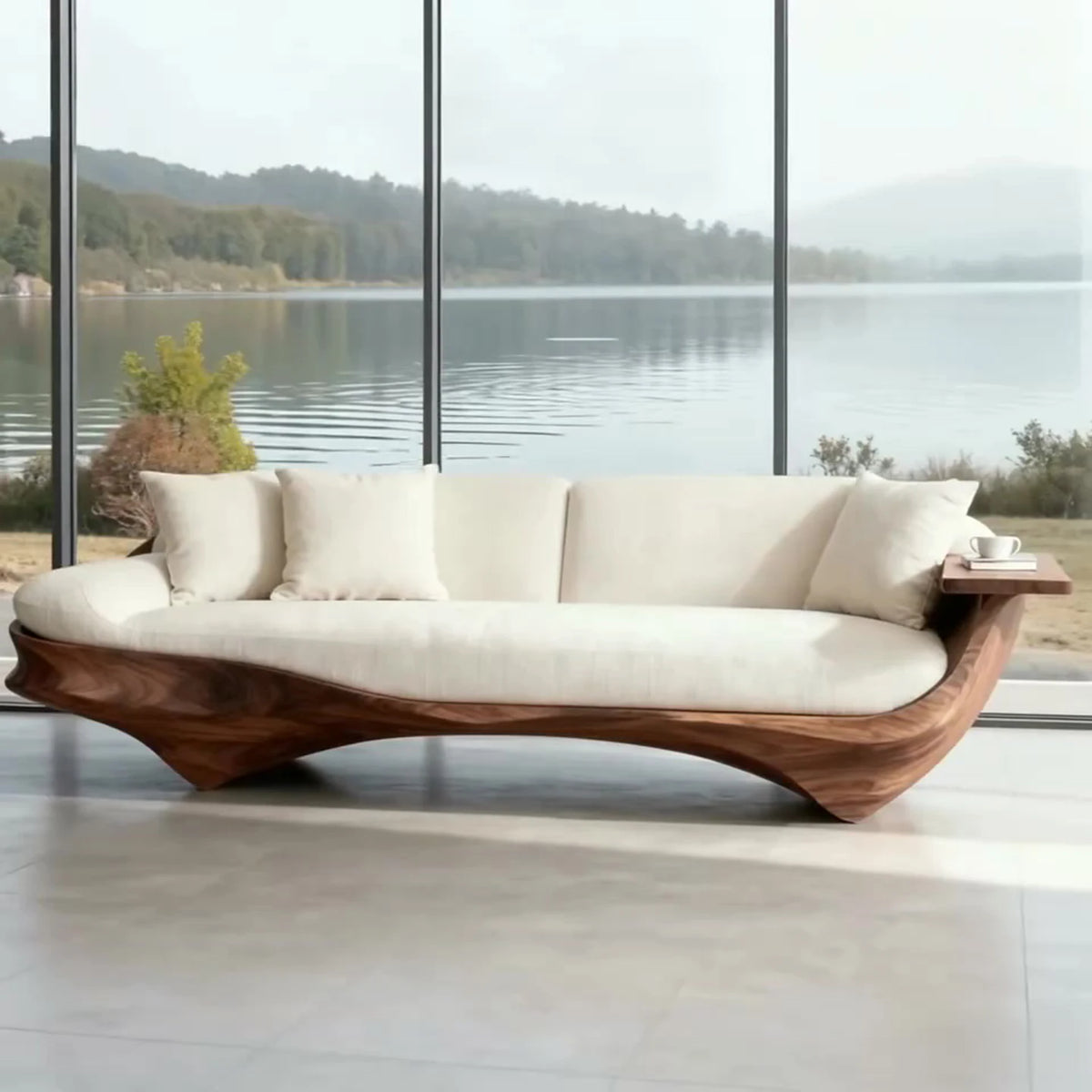 Modern simple solid wood Chinese straight row sofa living room light luxury high-end curved designer