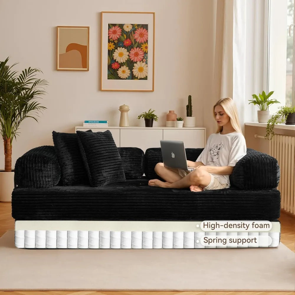 U-shaped Modular Sofa: Modern Minimalist Corduroy, No Assembly, Comfortable Living/Bedrooms (Black)
