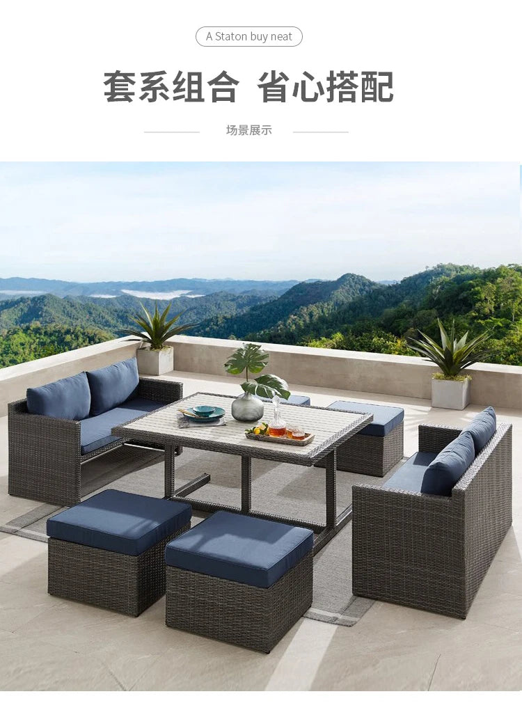 Outdoor rattan tables and chairs balcony rattan sofa courtyard leisure rattan art