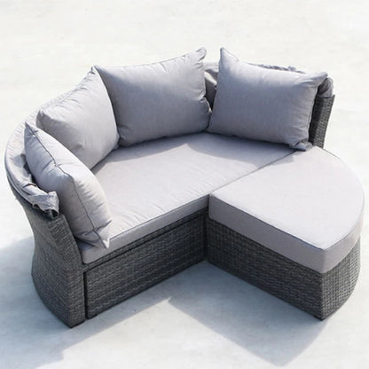 Aluminium Metal Outdoor Sun Lounger Day Bed with Canopy Wickrer Garden Sofa for Courtyard Beach Daybed for Hotel or Park