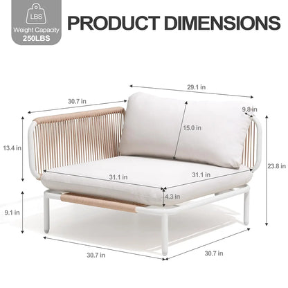 4 Piece Modern Outdoor Sectional Sofa, 31" Oversized Patio Furniture Set with Olefin Woven Rope, Weather-Resistant, Customized