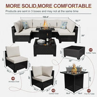 8-Piece Outdoor Patio Furniture Set with Fire Pit, Sectional Wicker Sofa, Conversation Area for Backyard