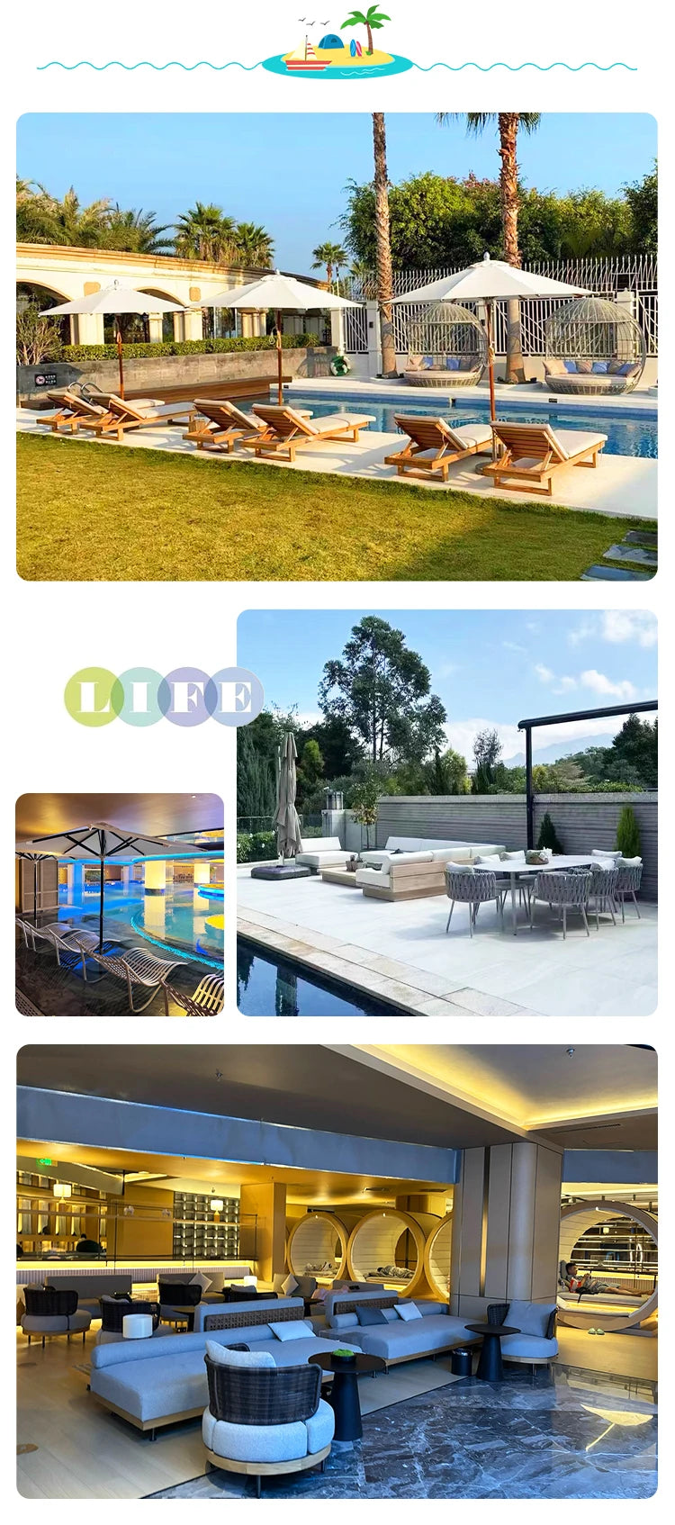 Resort Villa Hotel Outdoor Furniture Waterproof Aluminum Garden Bed Adjustable Backrest Sunbed Patio Pool Lounge Chair