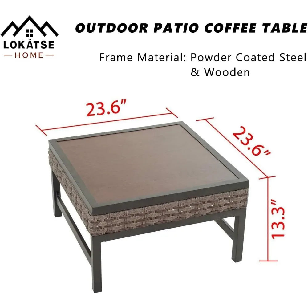 3 Pieces Outdoor Patio Balcony Furniture Rattan Conversation Set Wicker Chairs with Square Table, Brown