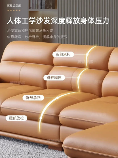 Nordic Italian light luxury leather sofa with a top layer of cowhide, modern and minimalist living room size,  art sofa