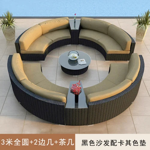 Outdoor circular rattan sofa chair, courtyard, outdoor rattan woven garden sofa combination