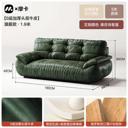Color sofa American retro oil wax leather living room straight row small apartment brown