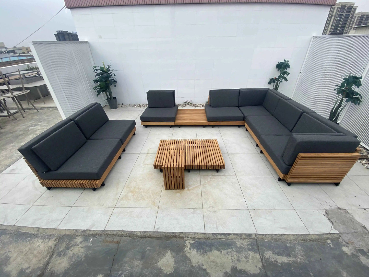 European Contemporary Teak Sofa Set Outdoor Furniture for Living Room Courtyard Hotel Villa Bedroom Park