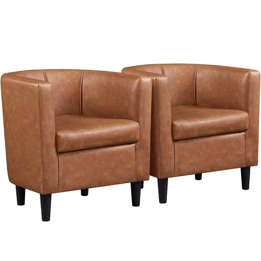 Accent Chair, PU Leather, Modern And Comfortable Armchairs, Upholstered Barrel Sofa Chair For Living Room Bedroom Waiting Room,