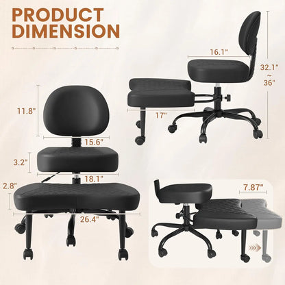 Cross Leg Chair - Meditation Chair with Wheels, ADHD Chair, Height Adjustable Seat, Adjustable Footstool