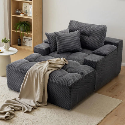 50" Oversized Boneless Chaise Lounge Chair Indoor, Plush Faux Fur Cloud Sofa Couch with Pillows, No Assembly Deep, Customized