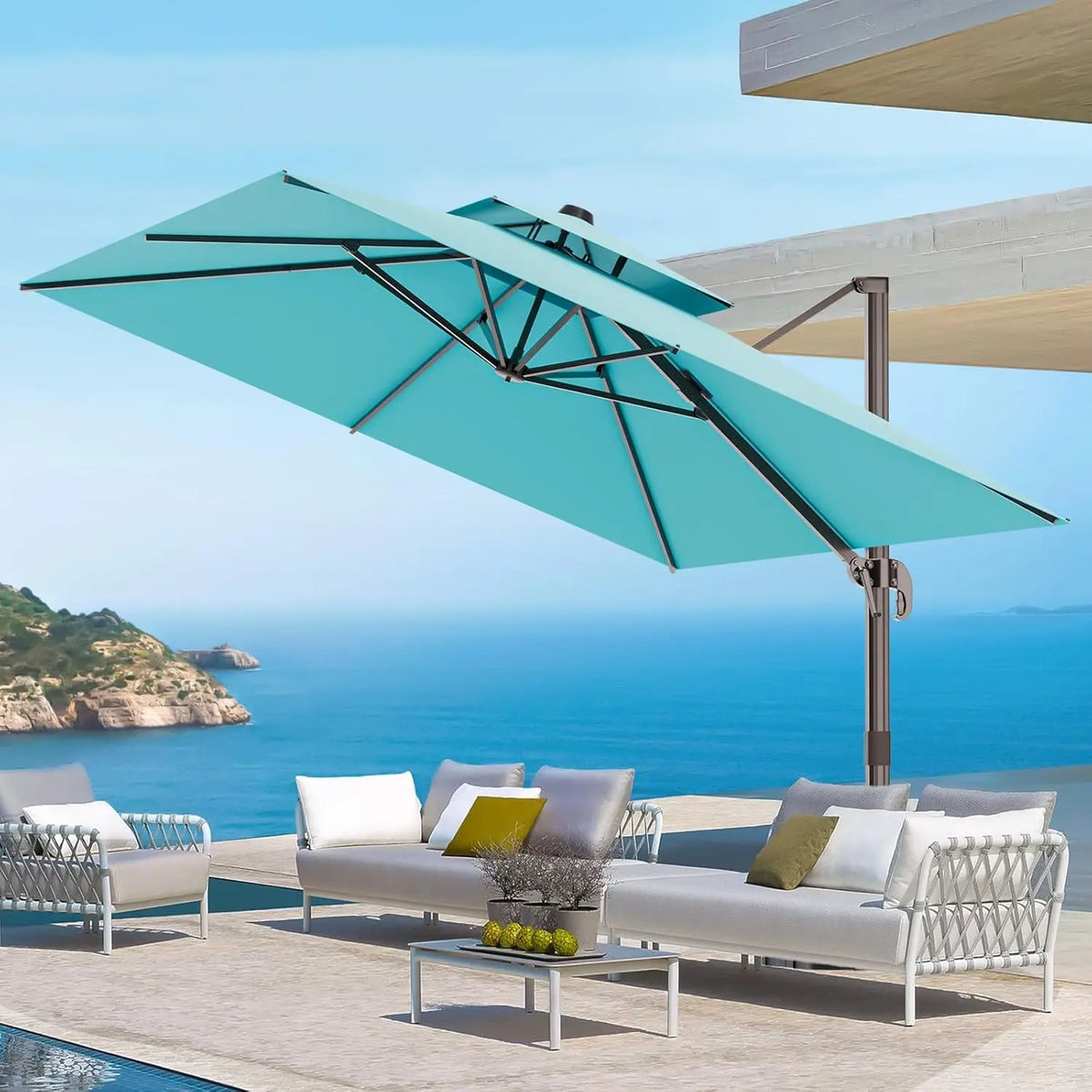 9' X 12' Cantilever Outdoor Patio Umbrellas with Base Included, Large Rectangle Umbrella Heavy Duty 360°Rotation Offset