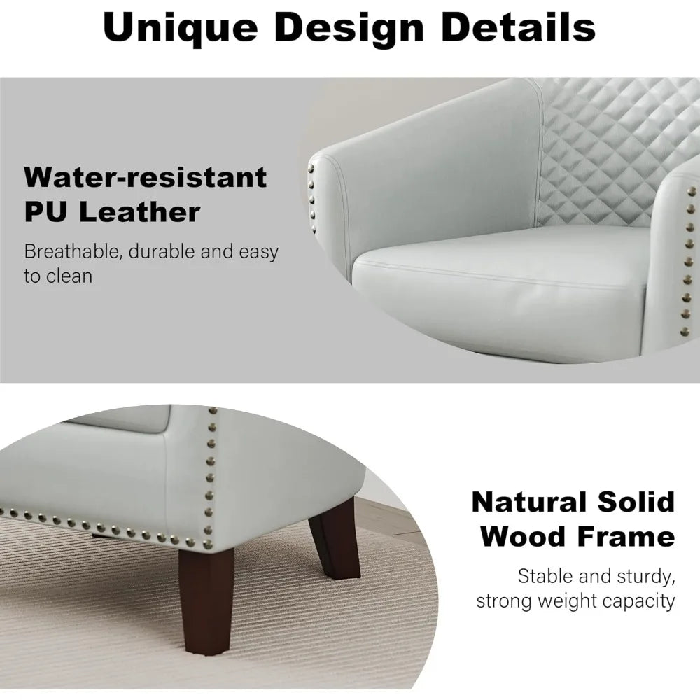 Upholstered Faux Leather Club Chair with Nailed Trim, Comfortable Reading Armchair for Living Room and Bedroom Reception Area