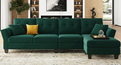 L Shaped Sofa 4 Seat Sofa with Chaise L-Shaped Couches Reversible Sectional Sofa (Dark Green, L Shaped Couch)