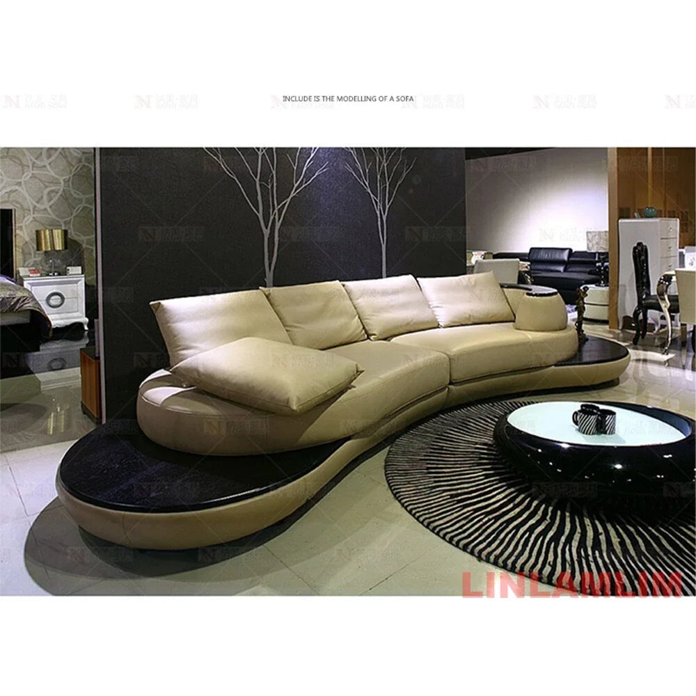 Luxury Modern Curved Genuine Leather Sofa Sectional Couch White and Black Design Living Room Contemporary Home Decoration
