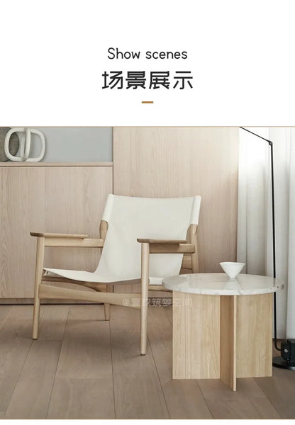 TQQ single solid wood leisure sofa chair living room saddle leather backrest balcony modern small apartment